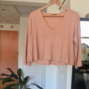 Zara Flowy Pink Long-Sleeved Crop Top
